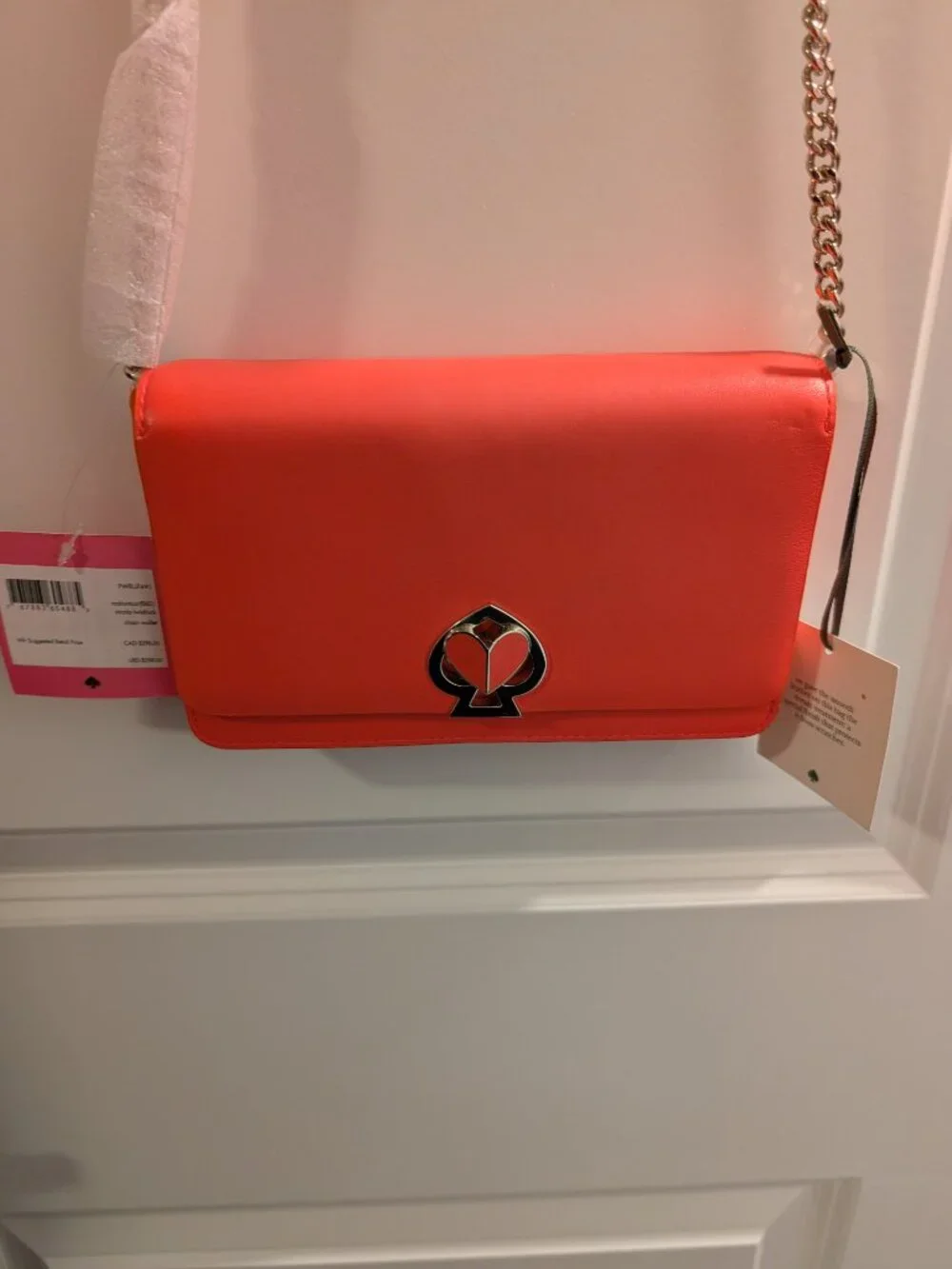 Kate Spade Nicola twistlock bag/chainwallet NWT Orange Gold Chain Strap